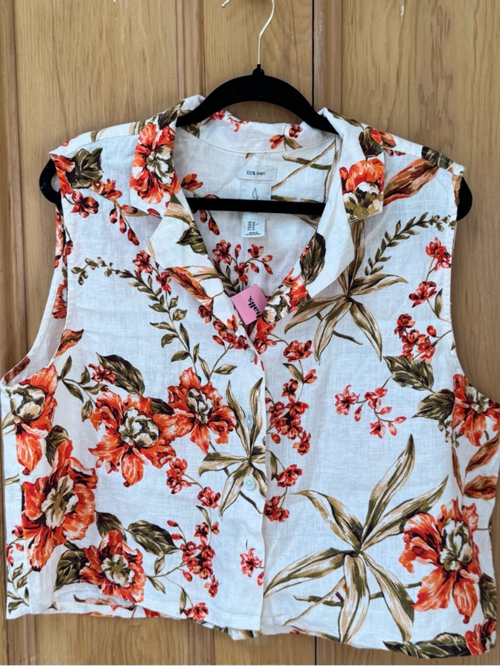 Joie 100% Linen Floral Button Up Top Sleeveless Tropical XL NWT 🌺